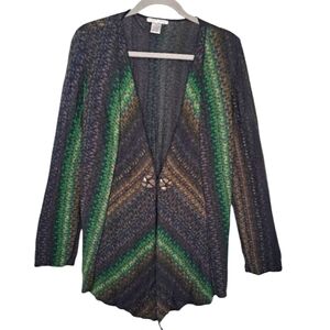 Alberto Makali Green Black Brown Chevron Striped Cardigan Size XL